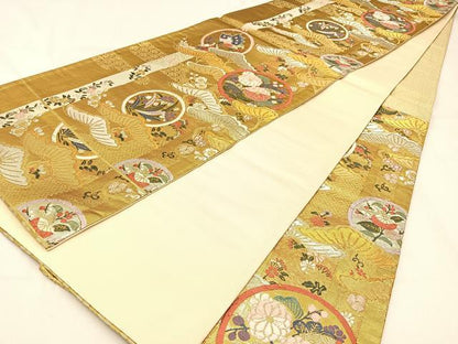 平和屋着物◎六通柄袋帯　唐織　松花蝶丸文　金銀糸　正絹　逸品　BAAW0509hj