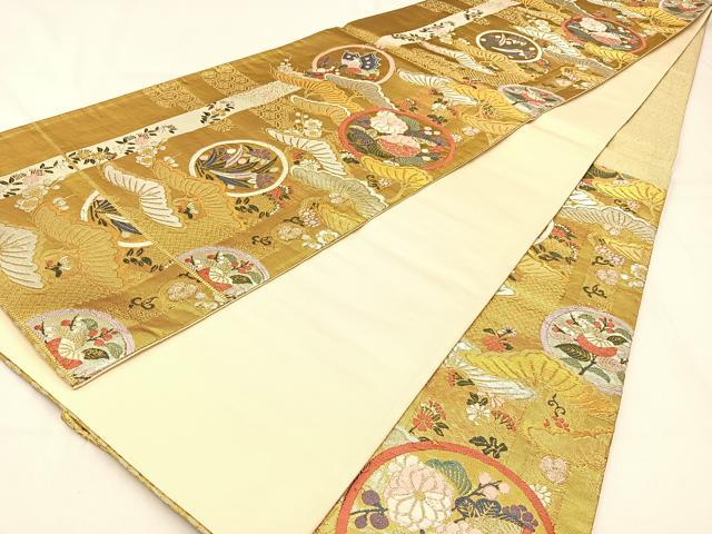 平和屋着物◎六通柄袋帯　唐織　松花蝶丸文　金銀糸　正絹　逸品　BAAW0509hj