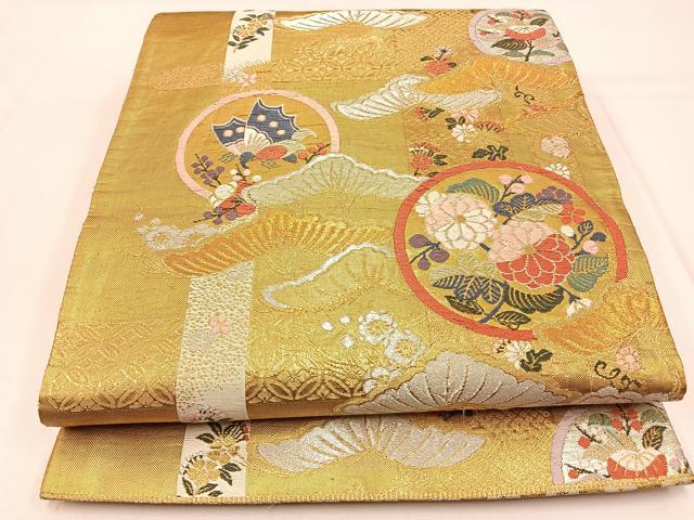 平和屋着物◎六通柄袋帯　唐織　松花蝶丸文　金銀糸　正絹　逸品　BAAW0509hj
