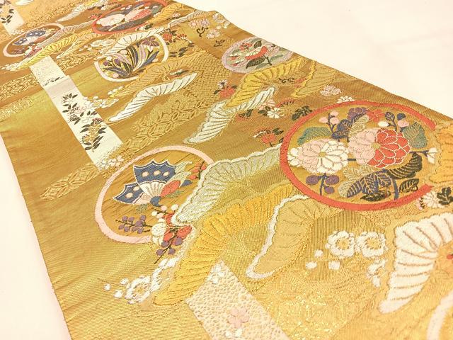 平和屋着物◎六通柄袋帯　唐織　松花蝶丸文　金銀糸　正絹　逸品　BAAW0509hj