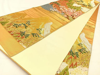平和屋着物◎六通柄袋帯　唐織　松竹梅　竜田川　金銀糸　正絹　逸品　BAAW0512hj