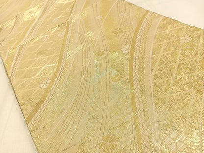 平和屋着物◎佐賀錦　両面　六通柄袋帯　桜流し　金糸　正絹　逸品　BAAW0516hj