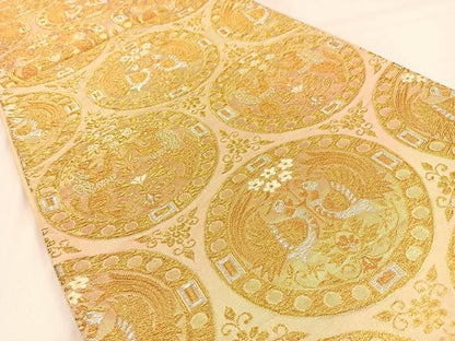 平和屋着物◎六通柄袋帯　鳥獣丸文　金銀糸　正絹　逸品　BAAW0521hj