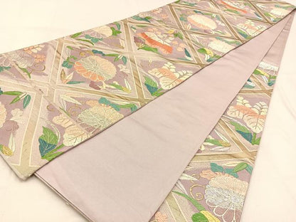 平和屋着物◎六通柄袋帯　唐織　菊桐文　金銀糸　正絹　逸品　BAAW0529hj