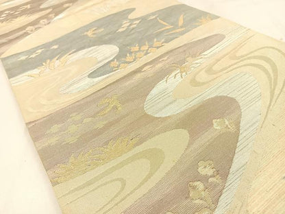 平和屋着物◎六通柄袋帯　流水花鳥文　金銀糸　正絹　逸品　BAAW0531hj