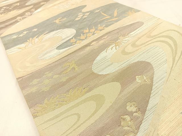 平和屋着物◎六通柄袋帯　流水花鳥文　金銀糸　正絹　逸品　BAAW0531hj