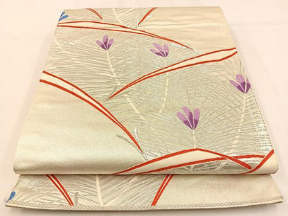 平和屋着物◎六通柄袋帯　唐織　こぼれ松葉　銀糸　正絹　逸品　BAAW0533hj