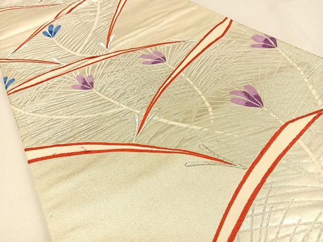 平和屋着物◎六通柄袋帯　唐織　こぼれ松葉　銀糸　正絹　逸品　BAAW0533hj