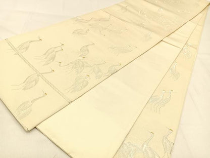 平和屋着物◎六通柄袋帯　群鶴　金銀糸　正絹　逸品　BAAW0553hj