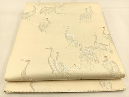 平和屋着物◎六通柄袋帯　群鶴　金銀糸　正絹　逸品　BAAW0553hj