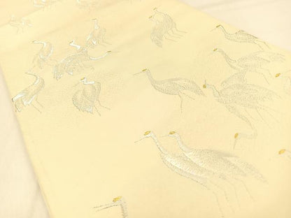 平和屋着物◎六通柄袋帯　群鶴　金銀糸　正絹　逸品　BAAW0553hj