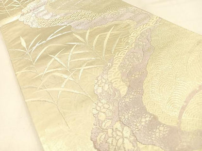 平和屋着物◎六通柄袋帯　道長有職草花文　銀糸　正絹　逸品　BAAW0562hj