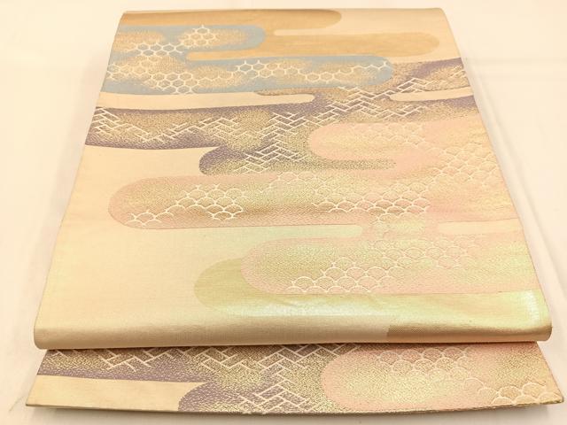 平和屋着物◎六通柄袋帯 エ霞吉祥文 金糸 正絹 逸品 BAAW0563hj