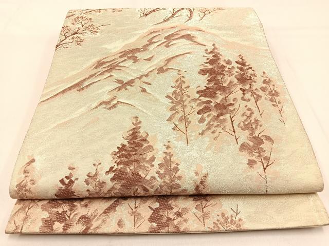平和屋着物◎六通柄袋帯　唐織　遠山樹林文　銀糸　正絹　逸品　BAAW0564hj