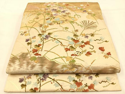 平和屋着物◎六通柄袋帯　唐織　蔦の葉文　金糸　正絹　逸品　BAAW0566hj