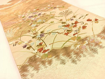 平和屋着物◎六通柄袋帯　唐織　蔦の葉文　金糸　正絹　逸品　BAAW0566hj