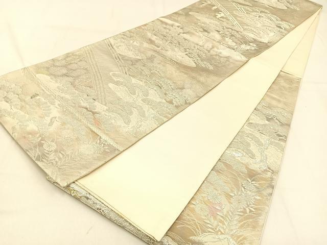 平和屋着物◎六通柄袋帯　渡橋松文　銀糸　引箔　正絹　逸品　BAAW0570hj