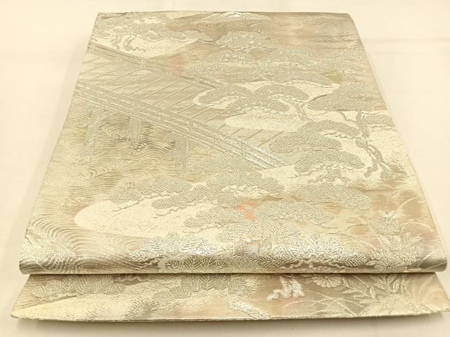 平和屋着物◎六通柄袋帯　渡橋松文　銀糸　引箔　正絹　逸品　BAAW0570hj