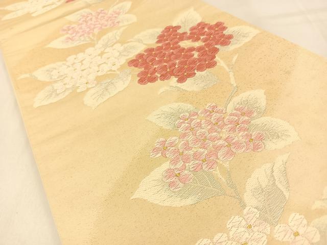 平和屋着物◎六通柄袋帯　唐織　紫陽花　金銀糸　正絹　逸品　BAAW0575hj
