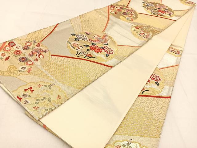 平和屋着物◎六通柄袋帯　唐織　雪輪花鳥文　金銀糸　正絹　逸品　BAAW0585hj