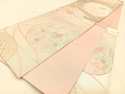 平和屋着物◎六通柄袋帯　唐織　鳳凰枝垂れ桜文　銀糸　正絹　逸品　BAAW0587hj
