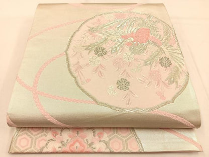 平和屋着物◎六通柄袋帯　唐織　鳳凰枝垂れ桜文　銀糸　正絹　逸品　BAAW0587hj
