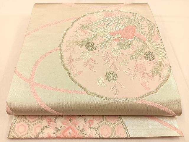 平和屋着物◎六通柄袋帯　唐織　鳳凰枝垂れ桜文　銀糸　正絹　逸品　BAAW0587hj