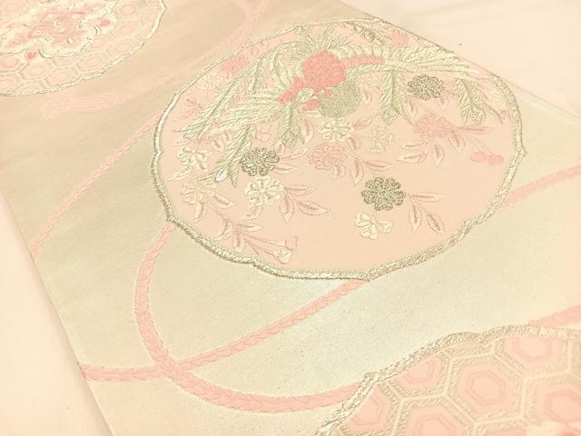 平和屋着物◎六通柄袋帯　唐織　鳳凰枝垂れ桜文　銀糸　正絹　逸品　BAAW0587hj
