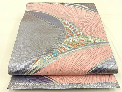 平和屋着物◎佐賀錦　六通柄袋帯　唐織　飛鶴文　銀糸　正絹　逸品　BAAW0591hj