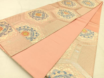 平和屋着物◎六通柄袋帯　唐織　亀甲正倉院花文　金銀糸　正絹　逸品　BAAW0592hj