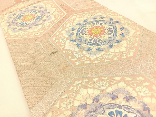 平和屋着物◎六通柄袋帯　唐織　亀甲正倉院花文　金銀糸　正絹　逸品　BAAW0592hj