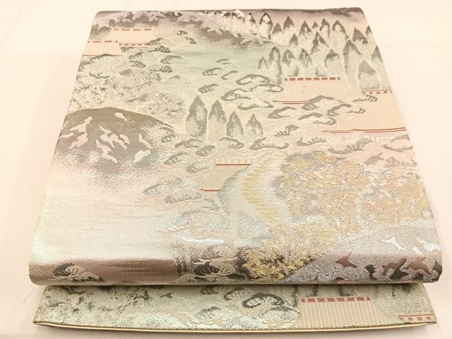 平和屋着物◎六通柄袋帯　風景文　錦プラチナ箔　正絹　逸品　BAAW0594hj