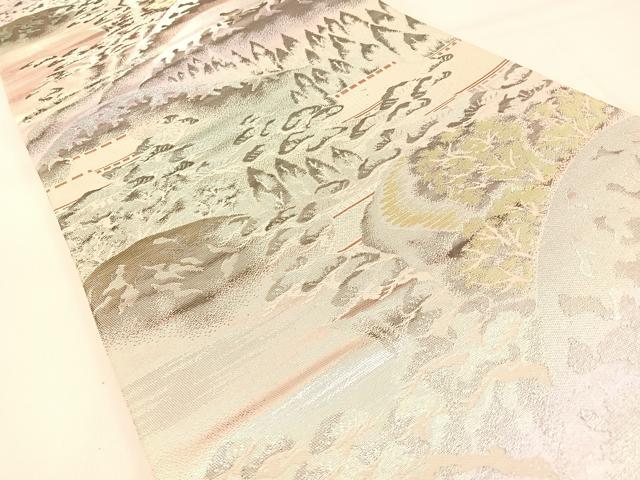 平和屋着物◎六通柄袋帯　風景文　錦プラチナ箔　正絹　逸品　BAAW0594hj