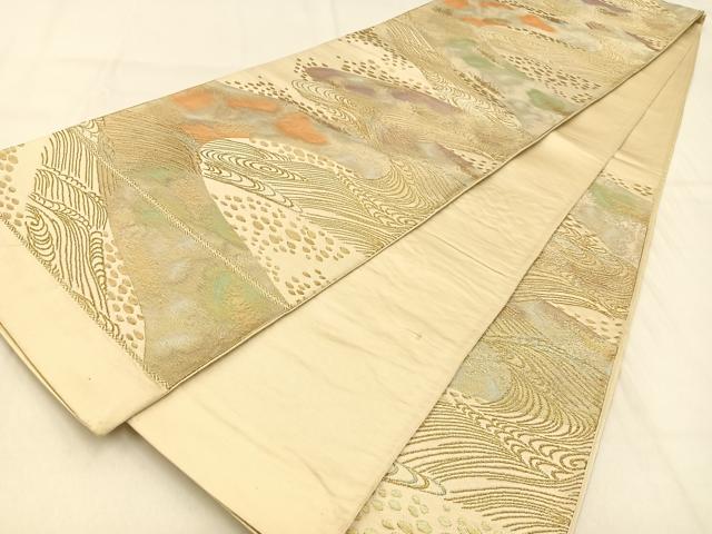 平和屋着物◎六通柄袋帯　流水文　金銀糸　正絹　逸品　BAAW0595hj