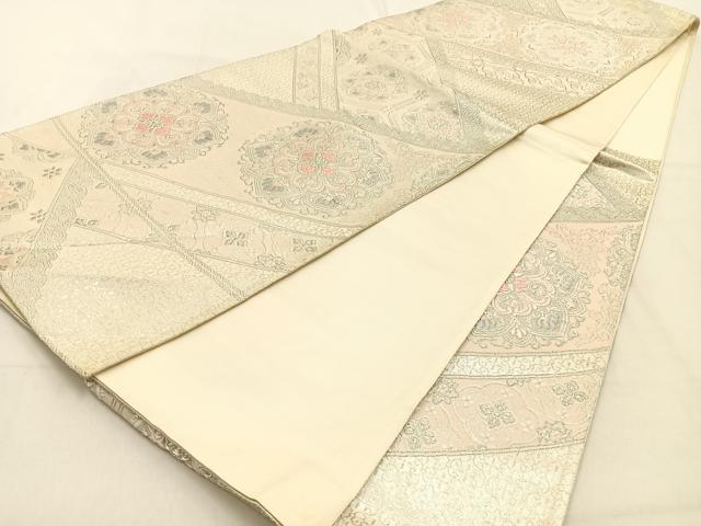 平和屋着物◎六通柄袋帯　唐織　みゆき　正倉院花文　銀糸　正絹　逸品　BAAW0603hj