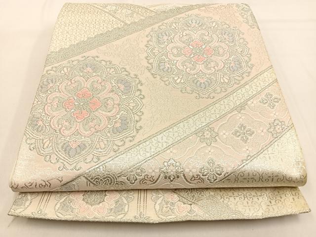 平和屋着物◎六通柄袋帯　唐織　みゆき　正倉院花文　銀糸　正絹　逸品　BAAW0603hj