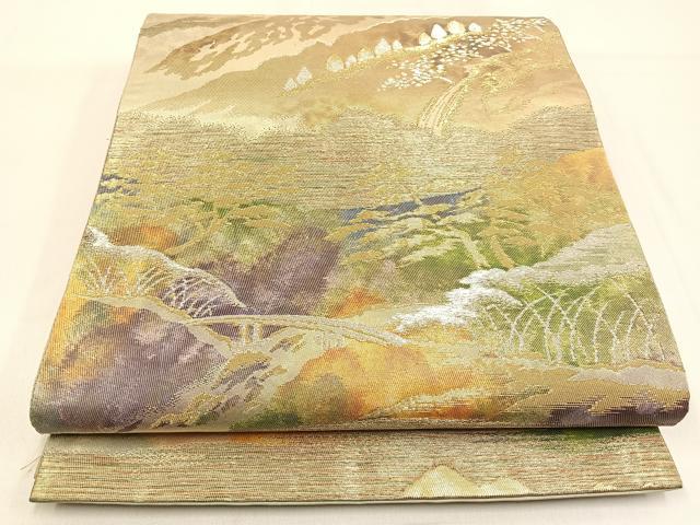 平和屋着物◎六通柄袋帯　渡橋風景文　金銀糸　引箔　正絹　逸品　BAAW0606hj