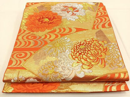 平和屋着物◎西陣 服部織物謹製 六通柄袋帯 松柏錦 地紙花文 金銀糸 引箔 正絹 逸品 BAAW0613hj