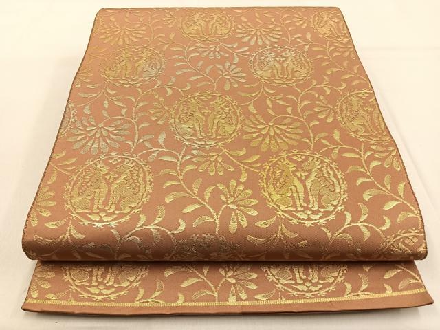 平和屋着物◎六通柄袋帯　動物花丸文　金銀糸　正絹　逸品　BAAW0615hj