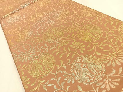平和屋着物◎六通柄袋帯　動物花丸文　金銀糸　正絹　逸品　BAAW0615hj