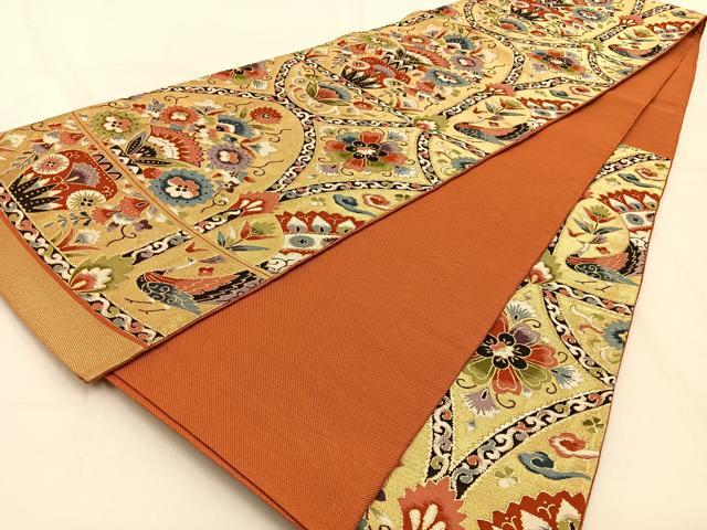 平和屋着物◎六通柄袋帯 孔雀花陶器文 金糸 正絹 逸品 BAAW0617hj