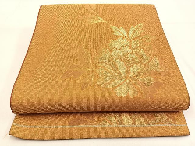 平和屋着物◎全通柄袋帯 牡丹 金糸 正絹 逸品 BAAW0618hj