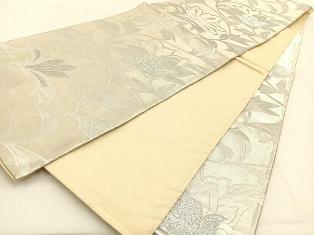 平和屋着物◎六通柄袋帯 更紗花文 銀糸 正絹 逸品 BAAW0620hj