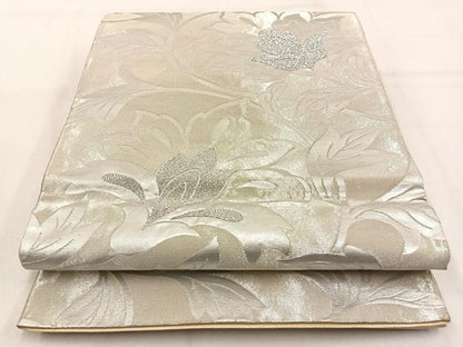 平和屋着物◎六通柄袋帯 更紗花文 銀糸 正絹 逸品 BAAW0620hj