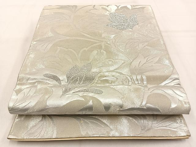 平和屋着物◎六通柄袋帯 更紗花文 銀糸 正絹 逸品 BAAW0620hj