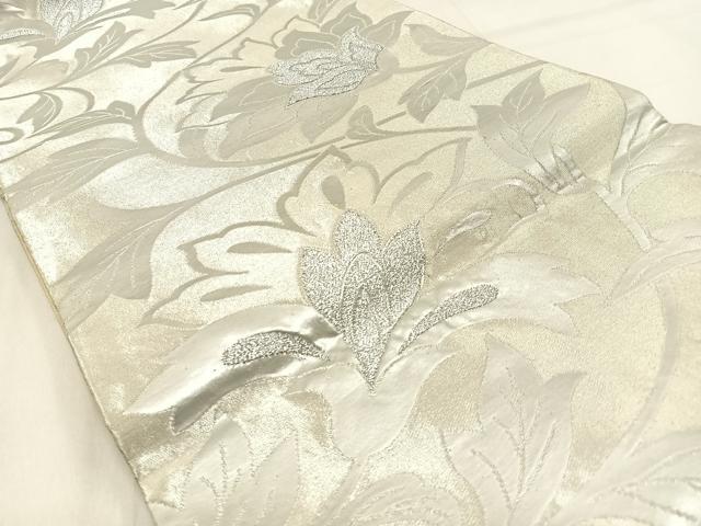 平和屋着物◎六通柄袋帯 更紗花文 銀糸 正絹 逸品 BAAW0620hj