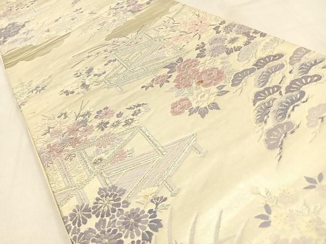 平和屋着物◎六通柄袋帯 唐織 松竹梅花文 銀糸 正絹 逸品 BAAW0622hj