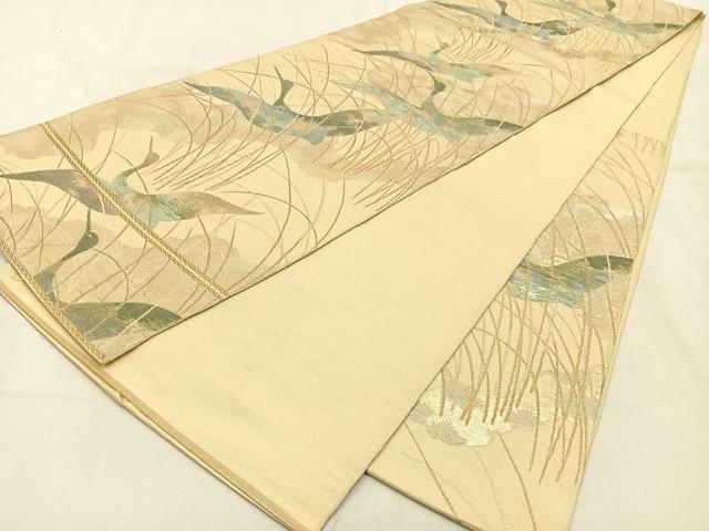 平和屋着物◎西陣　六通柄　本袋帯　飛鶴文　金銀糸　正絹　逸品　BAAW0626hj