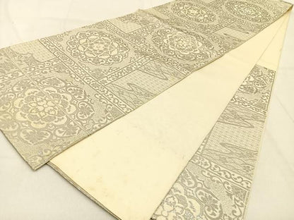 平和屋着物◎西陣 六通柄 本袋帯 正倉院花文 プラチナ箔 正絹 逸品 BAAW0629hj