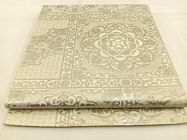 平和屋着物◎西陣 六通柄 本袋帯 正倉院花文 プラチナ箔 正絹 逸品 BAAW0629hj